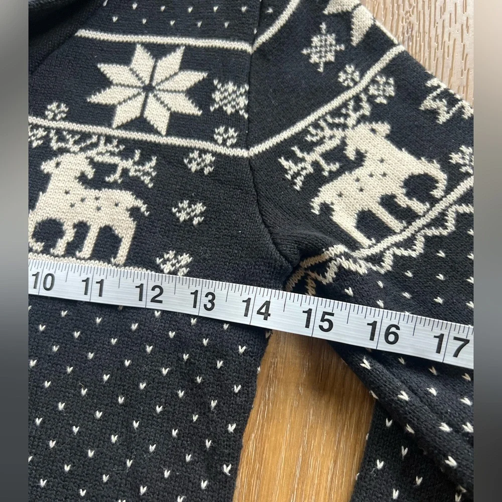Peek Kids Fair Isle Reindeer Shawl Collar Sweater Black & Cream Medium 6–7 Years